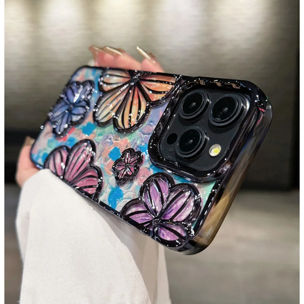 3D Flower telefonfodral för iphone 15 14 13 12 11 Pro Max Fashion Creative Färgglad mjuk silikon Stötsäker fodral_voghion.com