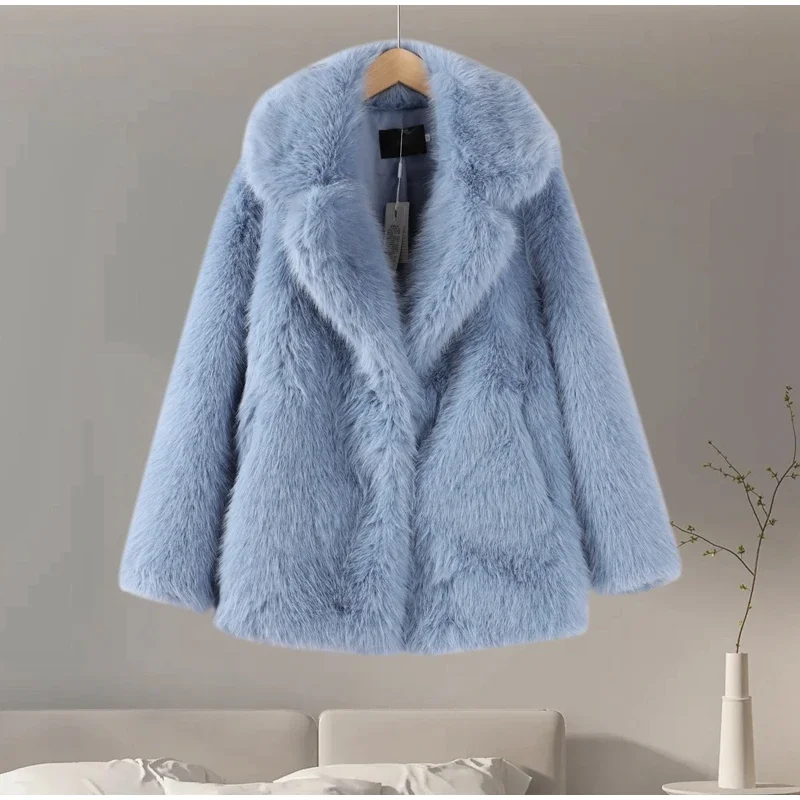 Luxury Women's Brown Faux Fur Coat Lapel Mid-Length Loose Imitation Plush Furry Buckle Overcoat Winter Lady Thick Warm Outwear 9 Luxury Women's Brown Faux Fur Coat Lapel Mid-Length Loose Imitation Plush Furry Buckle Overcoat Winter Lady Thick Warm Outwear