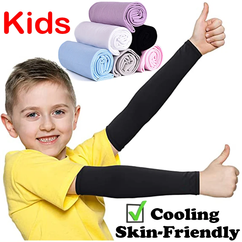 Summer Kids Ice Silk Sun Protective Solid Sleeve Cover Sun UV50 Protection cooling arm sleeves sun protection arm sleeves arm sleeves For Girls Boys Arm Warmer Cycling Running 1 Pair