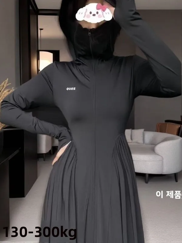 대형 사이즈 300파운드 전신 후드형 자외선 차단 의류 남성용 여름 아이스 실크 시원하고 가벼운 루즈핏 캐주얼 재킷