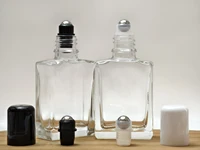 1x 15ml 30ml 50ml 100ml Square Flat Clear / Frosted Glass Roll On Bottle Aromatherapy Liquid For Essential Massage Perfume Oil