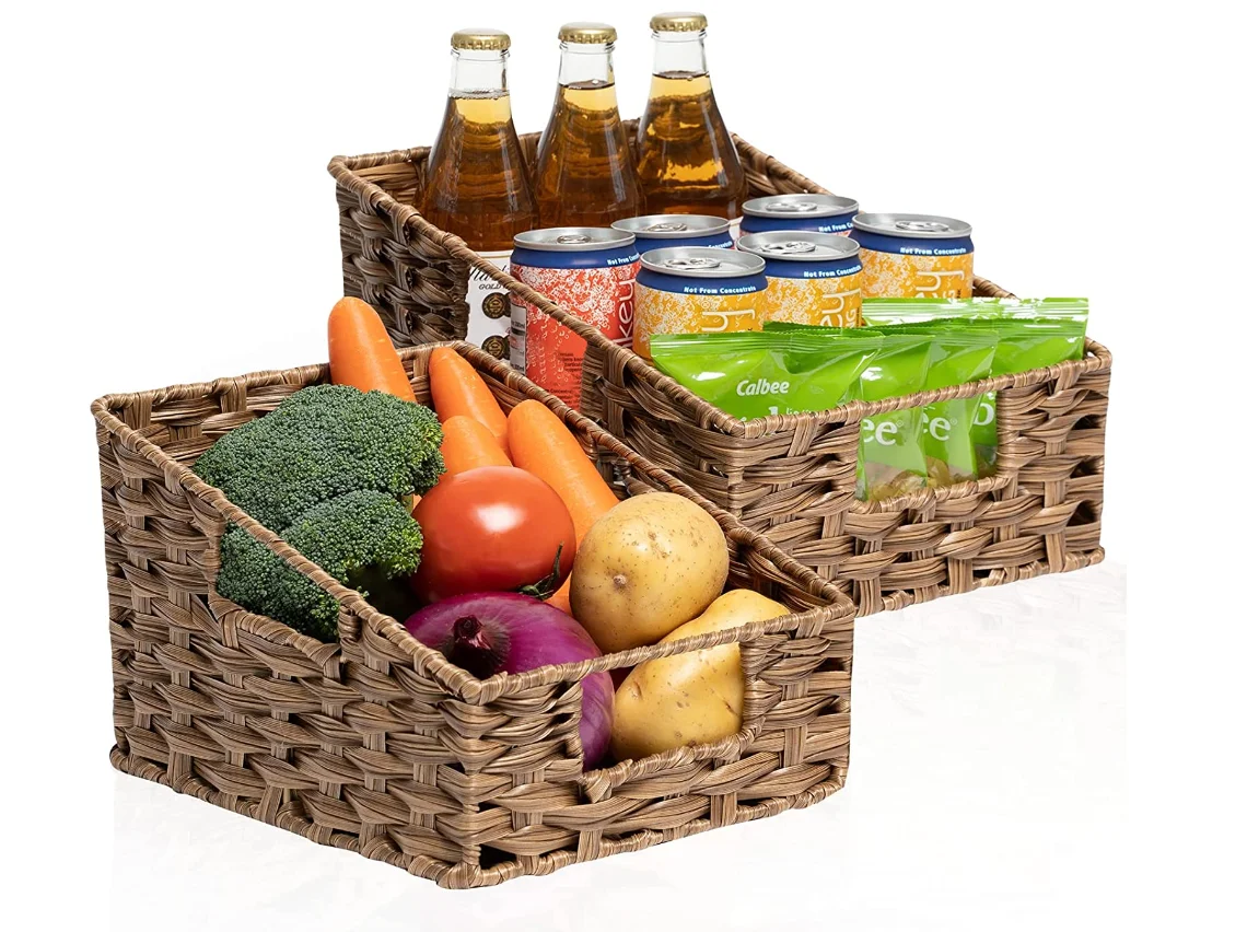 ROSOS Wicker Baskets 2 Pack, Waterproof Wicker Storage Basket with 3