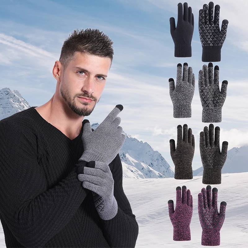 

1Pair Winter Touch Screen Gloves Women Men Warm Stretch Knit Mittens Full Finger Thermal Glove Windproof Coldproof Cycling Glove