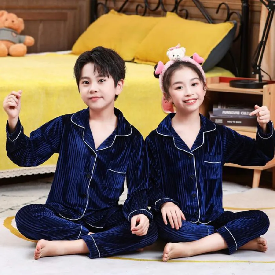 2023WinterVelourPajamasChildrensVelvetSleepwearKidsSuitGirls
