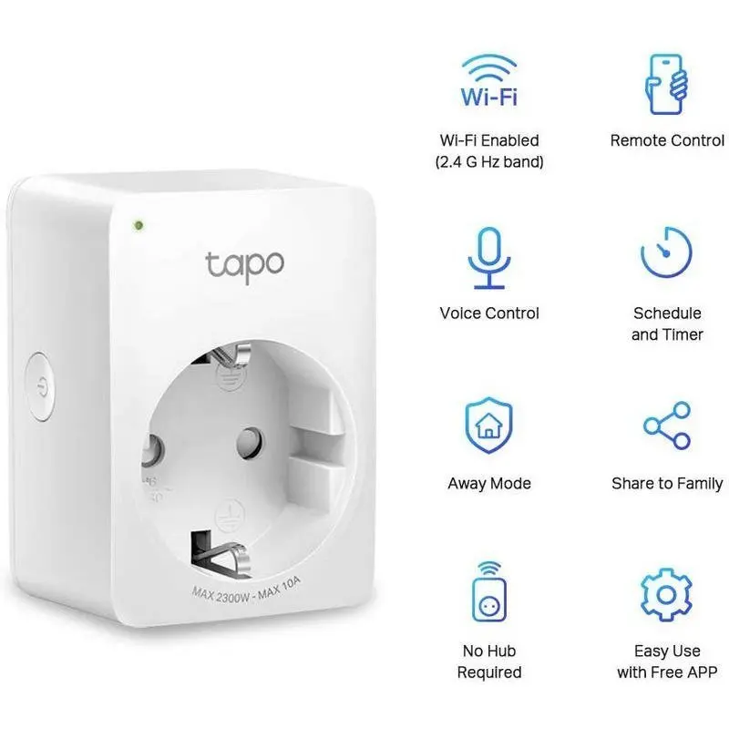 Tp-Link Plug P100 Mini Smart Plug Wi-Fi, Optimal For Programming On/Off And Saving Power, Compatible Android / Ios, Remote Control, 2.4 Ghz, Warranty 