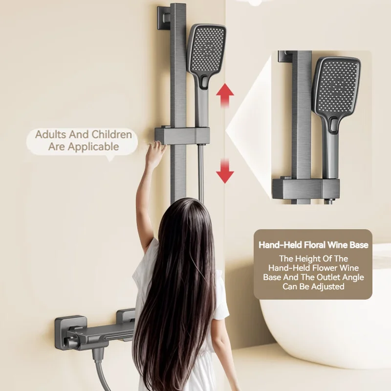 Waterfall Piano Button Gun Gray/White Shower Suit Simple Faucet Hot And Cold Bathroom Bathtub Wall Mounted Bath Mixing Valve 3