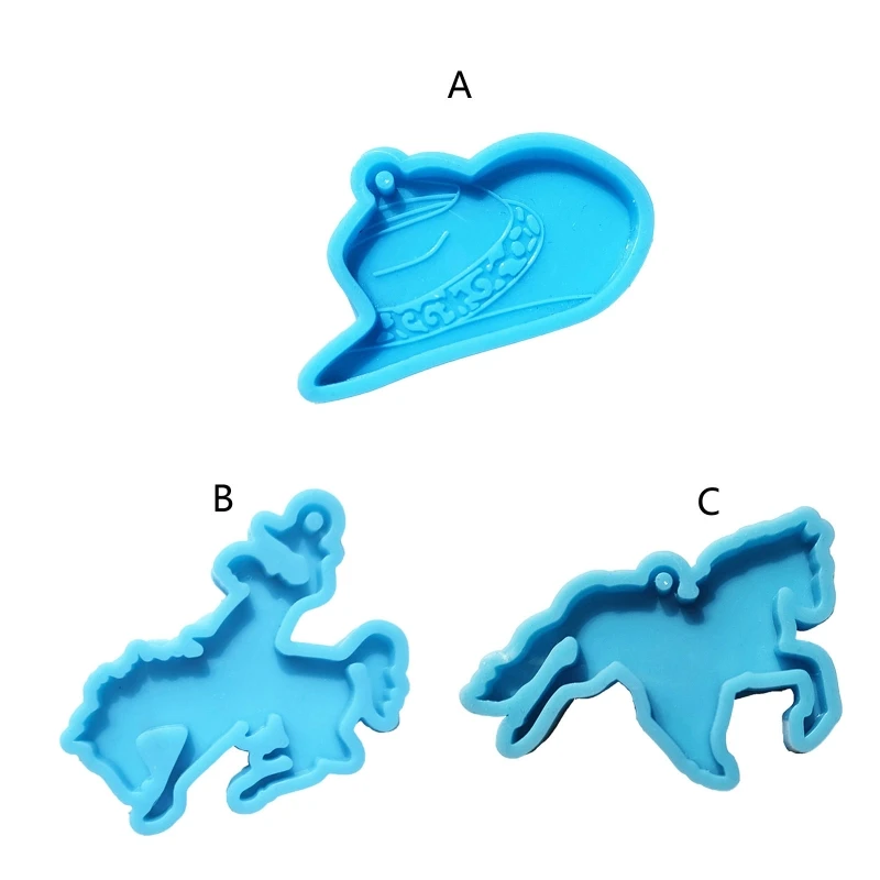 

R3MC Cowboy Hat Horse Keychain Silicone Mold with Hole Pendant Handmade Mold