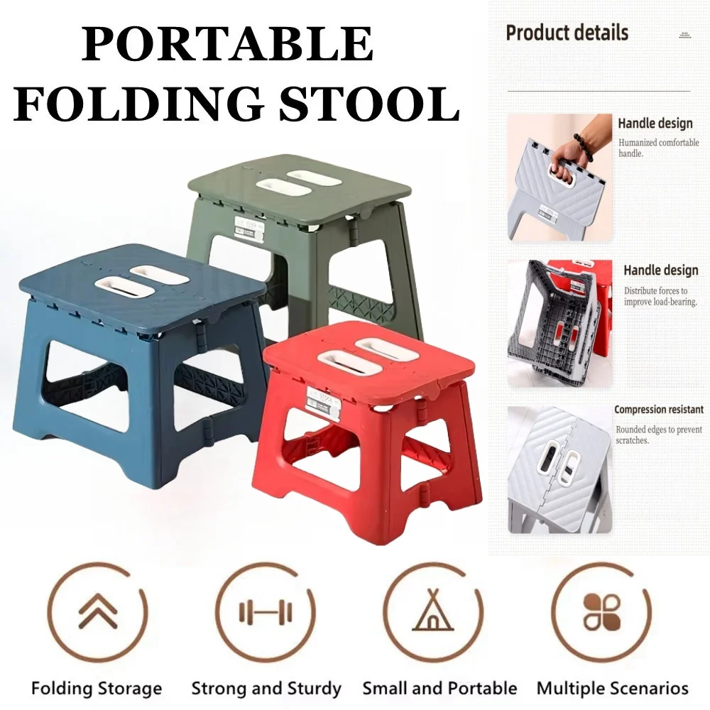 Folding Stool Lightweight Children Portable Folding Stool Home Use Thickened Non-sliding Plastic Bench Outdoor Fishing Picnic