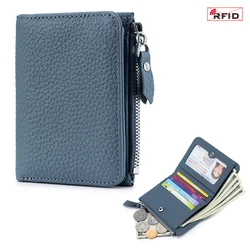 Luxury Genuine Leather Unisex Compact Wallet with RFID Protection (Denim Blue)
