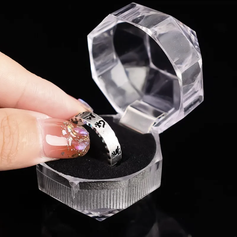 Acrylic Octagonal Clear Crystal Ring Box Fashion Rings Earring Jewelry Display Organizer Storage Case Wedding Jewelry Gift Boxes