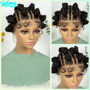 Synthetic Full Lace Braided Wigs Short Cute Handmade Bantu Braided Wigs with Baby Hair for Black Women Lace Frontal Braids Wigs