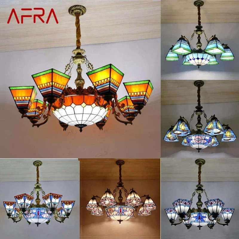 

AFRA Tiffany European Living Room Pendant Lamp American Chandelier Bedroom Restaurant Bar Caf é Colour Glass Chandelier