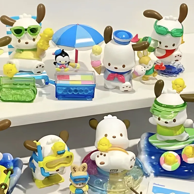 

Sanrio Pochacco Blind Box Holiday Beach Series Kawaii New Style Fashion Decoration Collectible Model Play Hand Birthday Present