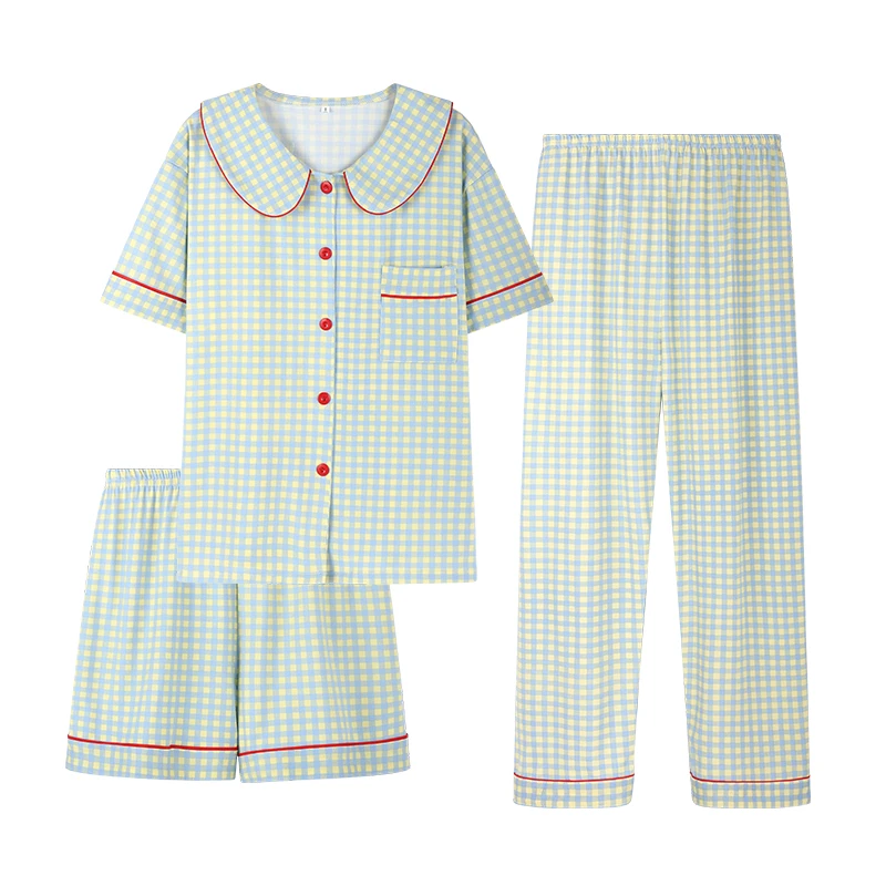 

Summer Women Modal Pajamas Sets Short Sleeve Tops + Long Pants + Shorts 3pcs/set Pijamas Mujer Sleepwear Pyjamas Female 3XL