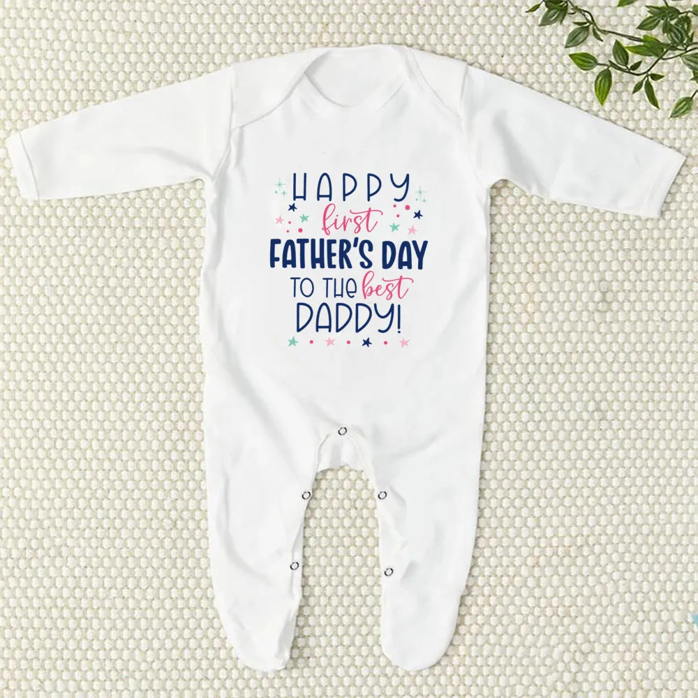 Happy Father's Day To Best Daddy Print Baby Bodysuit Boys Girls Long Sleeve Sleepsuit Infant Fathers Day Outfits Newborn Romper