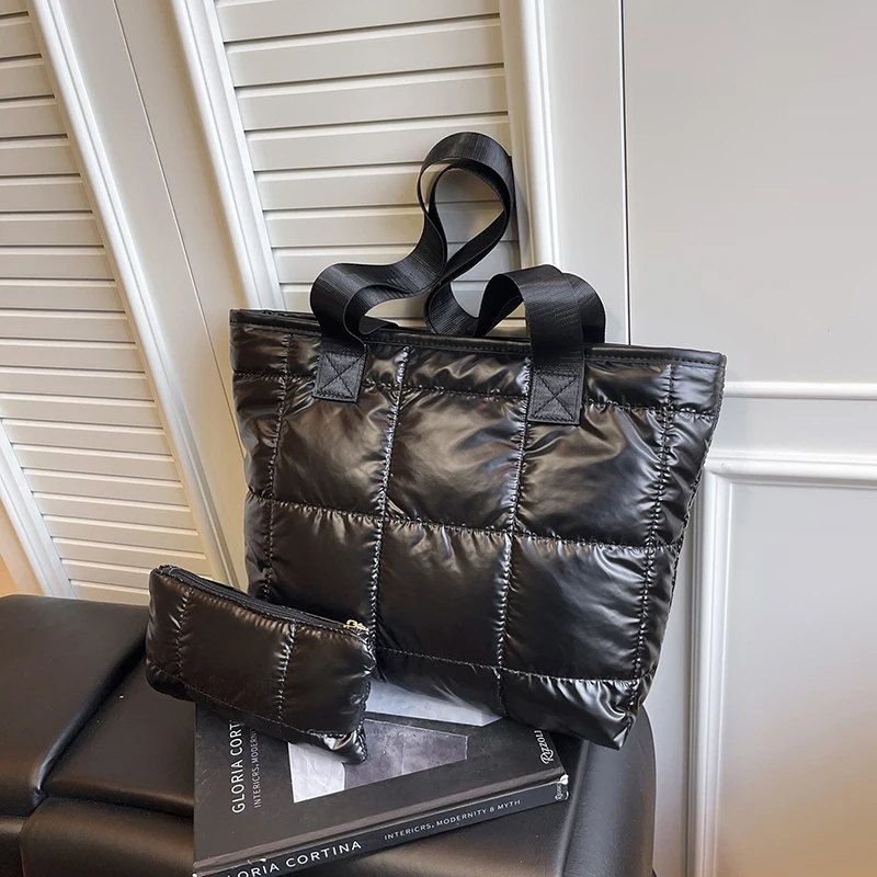 Modische Puffertaschen, luxuriöse Designer-Stepp-Umhängetasche für Damen, 2025, neue gepolsterte Handtasche, Platz-Baumwoll-Nylon-Shopper-Tasche, groß – Detail 26