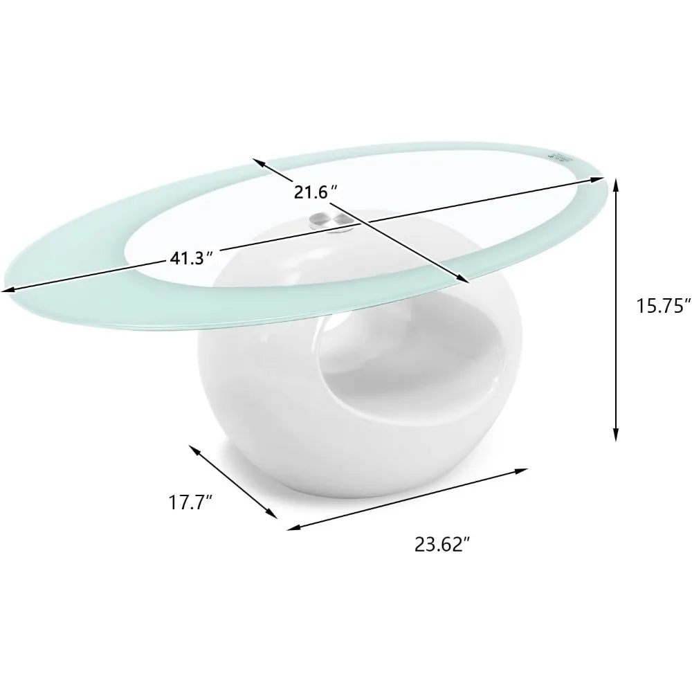 Contemporary Glass Coffee Table for Living Room, Oval Glass Table Set, Tempered Glass Top & Glossy Solid Base for Stora 3