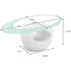 Contemporary Glass Coffee Table for Living Room, Oval Glass Table Set, Tempered Glass Top & Glossy Solid Base for Stora 3