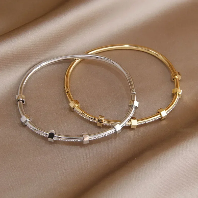 Stainless Steel Bracelet Classic Open Bangles&bracelets for Women Fashion Brand Jewelry Delicate Full Crystal Bangles