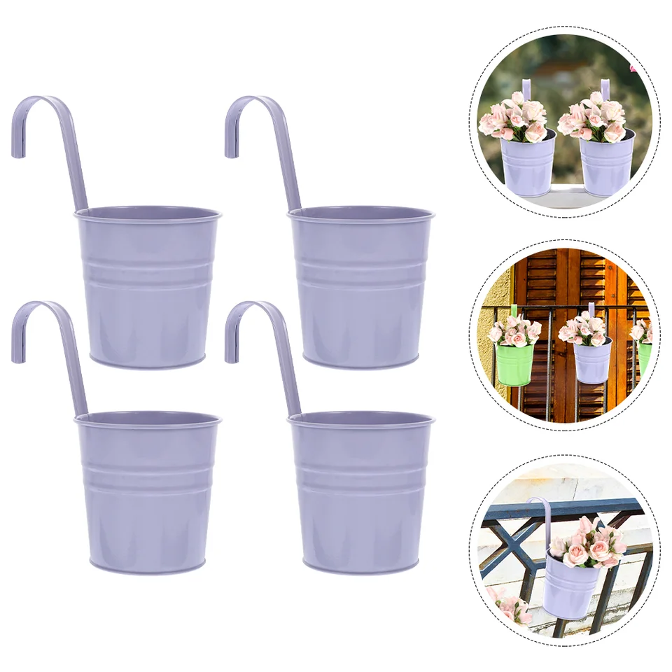 Wisolt 8 Pack Hanging Plant Pots Metal Hanging Flower Pots And Planters Coloured Plant Pots Outdoor With Hooks Drainage Holes Mini Hanging Baskets Bucket For Balcony Garden Fence Wall Decor