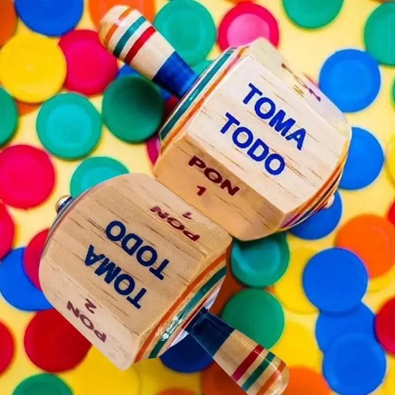 Toma Todo Set Mexican Fiesta Kids and Adults Family Party Games Bachelor Parties or Baby Shower Wood Spinning Top Game spinning top toy