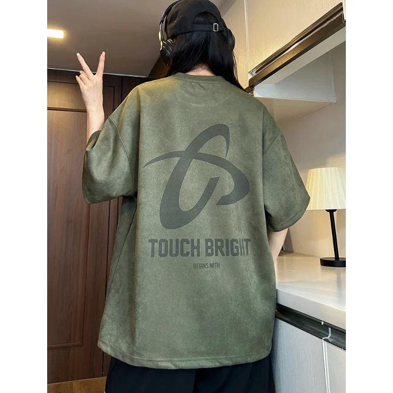 

Летняя футболка с коротким рукавом для мужчин, американский модный бренд, нишевой дизайн, мужские и женские Бархатные Топы, футболка с коротким рукавом для пары