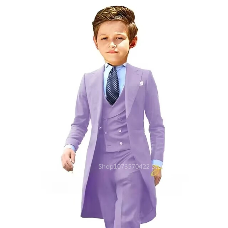 Tailcoat Boy Suits Costume 3 Pieces Child Royal Blue Jacket Vest Pants Flower Boys Formal Party Suit Kids Wedding Suit Tuxedos