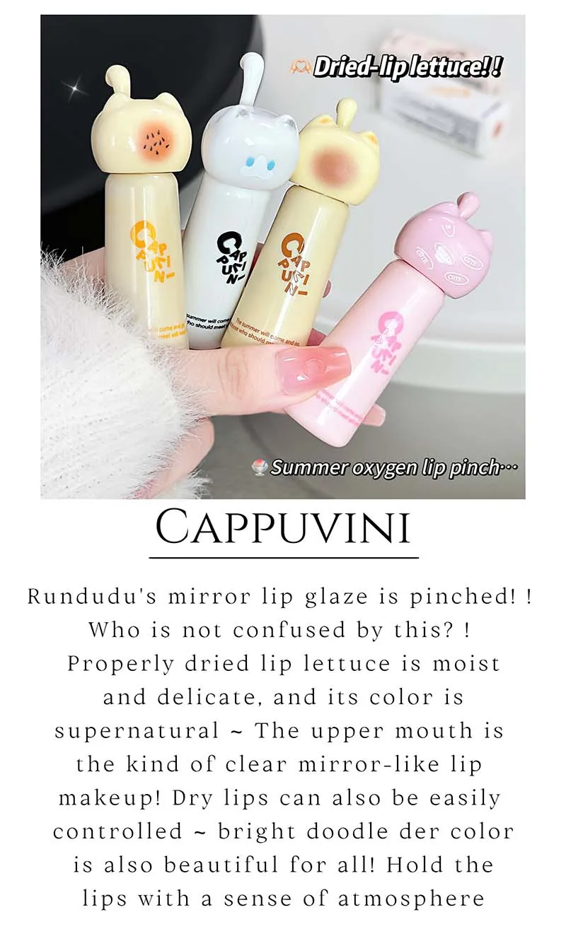 Description Picture 3 of itemCute Cat Hydrating Lip Gloss Moisturizer Mirror Water Lip Glaze Grape Lip Tint Makeup Waterproof Red Lips Plumping Non Stick Cup