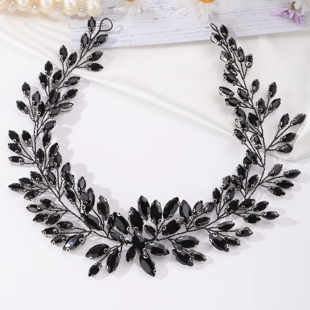 Bridal Hair Accessories Bridal Black Rhinestones Hair Vine Headband Wedding Black Beads Hair Jewelry Prom Party Halloween Accessories for Women hair accessories