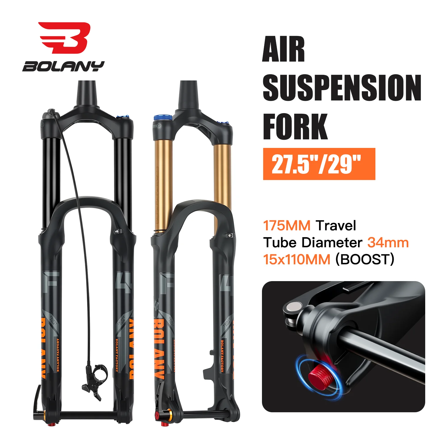 Bolany 175mm Travel 27.5/29inch MTB Bike Fork Thru Axle 15*110mm
