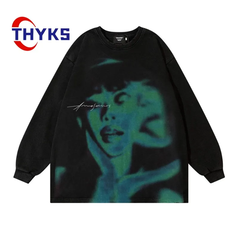 

Retro Vintage Hoodies Sweatshirt Men Women Hip Hop Harajuku Punk Streetwear Fashion Loose Shadow Graphic Print Tops Spring Fall