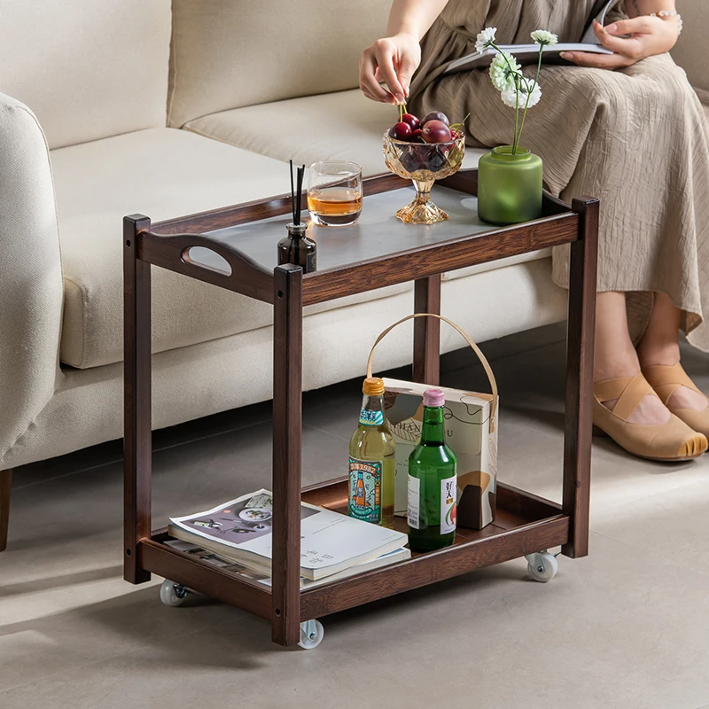 Removable Double Layer Sofa Coffee Table Solid Wood Square Tea Table Living Room Furniture with Storage Cabinet Modern Design