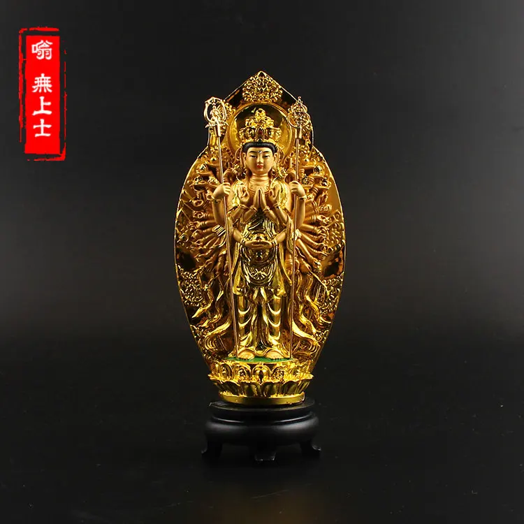 

Wholesale Buddha supplies HOME Family protective-Talisman Bless Thousand-hand Bodhisattva gilding statue Decoration