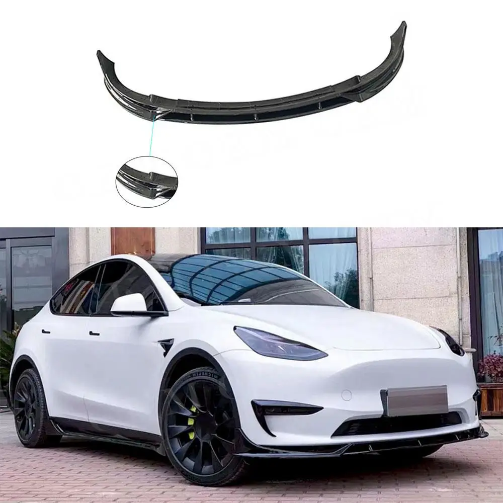 

Carbon Fiber Look Front Lip Spoiler for Tesla Model Y 2021+ 3Pcs/Set Car Bumper Chin Spoiler Car Body Kits Accessories