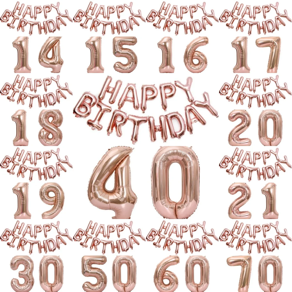 15-teiliges Roségold 16-Zoll Happy Birthday Folienballons-Set + 32-Zoll Zahlen 13-80 - Partydekoration für Kinder und Erwachsene, Foto-Hintergrund – Detail 14
