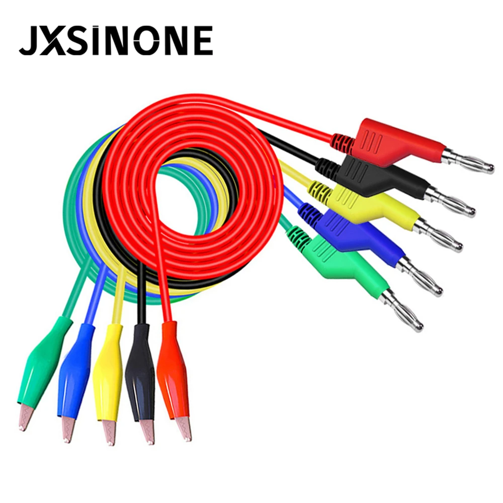 

JXSINONE P1044 5 шт. 4 мм Штабелируемый Банановый штекер к alliagtor испытательные выводы прочный мультиметр испытательные кабели медь 1 м