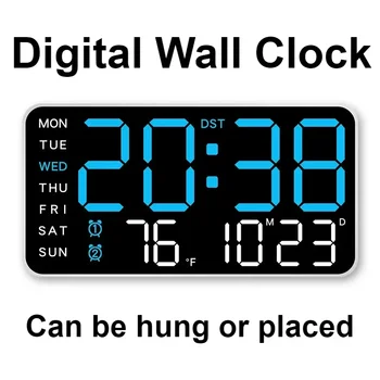 Orologio da parete digitale extra large con display a LED con data, temperatura, timer per soggiorno, camera da letto, regalo per anziani 1