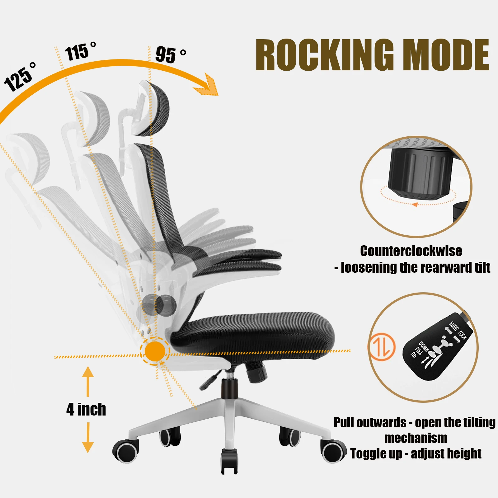 Mesh Office Chair High Back Ergonomic Desk Chair with Lumbar Support and Flip up Armrest Adjustable Headrest for Black Home 5