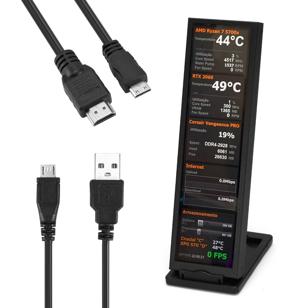 

480X1920 длинный ЖК-дисплей HDMI-совместимый USB-порт Sub-дисплей с кронштейном ЦП GPU SSD информация для Windows Linux Raspberry Pi