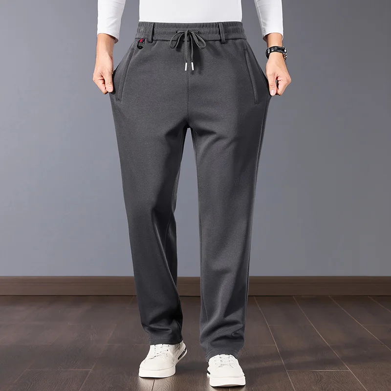 Spring Autumn Solid Color Fashion Elastic Waist Sweatpants Man High Street Casual Pockets Patchwork Zipper Drawstring Trousers