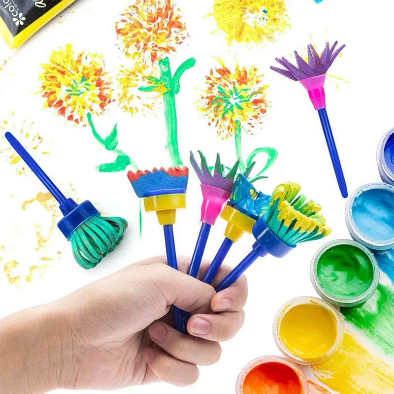 Kids Paint Sponges Round Foam Brush Set Paint Sponge Brush Wooden Handle  Foam Brush Sponge Painting Tool for Kids Painting Craft