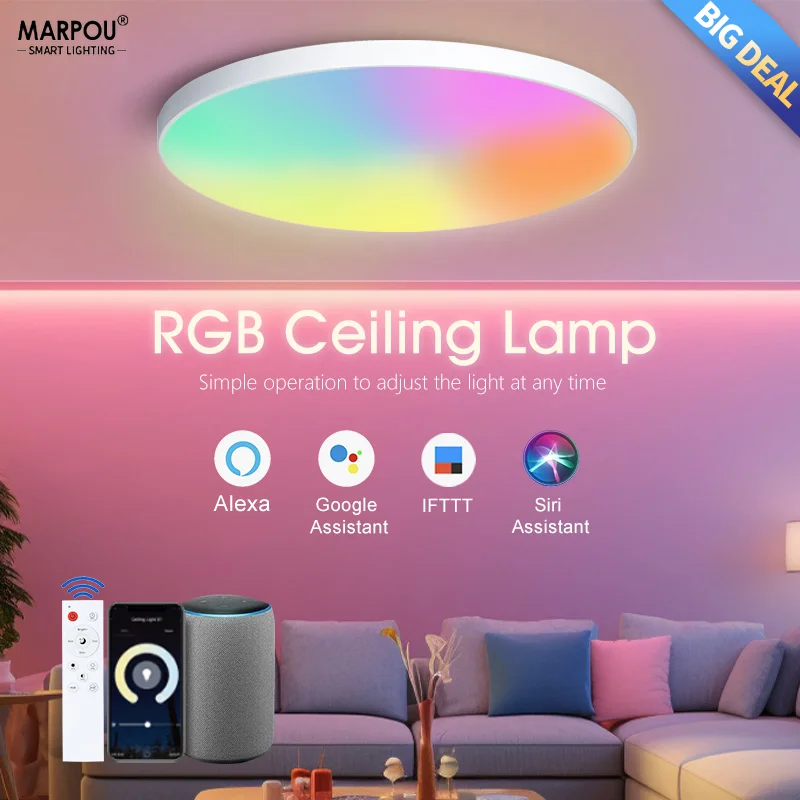 Умная бытовая техника RGB потолочные светильники Светодиодная лампа домашний декор пульты дистанционного управления затемнение голосовые системы Alexa/Google/Яндекс Bluetooth
