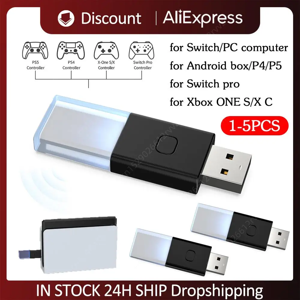 닌텐도 스위치용 USB 리시버, Xbox One S/X용 무선 게임 컨트롤러, 블루투스 호환 5.0 동글 어댑터, PS4, 5 용