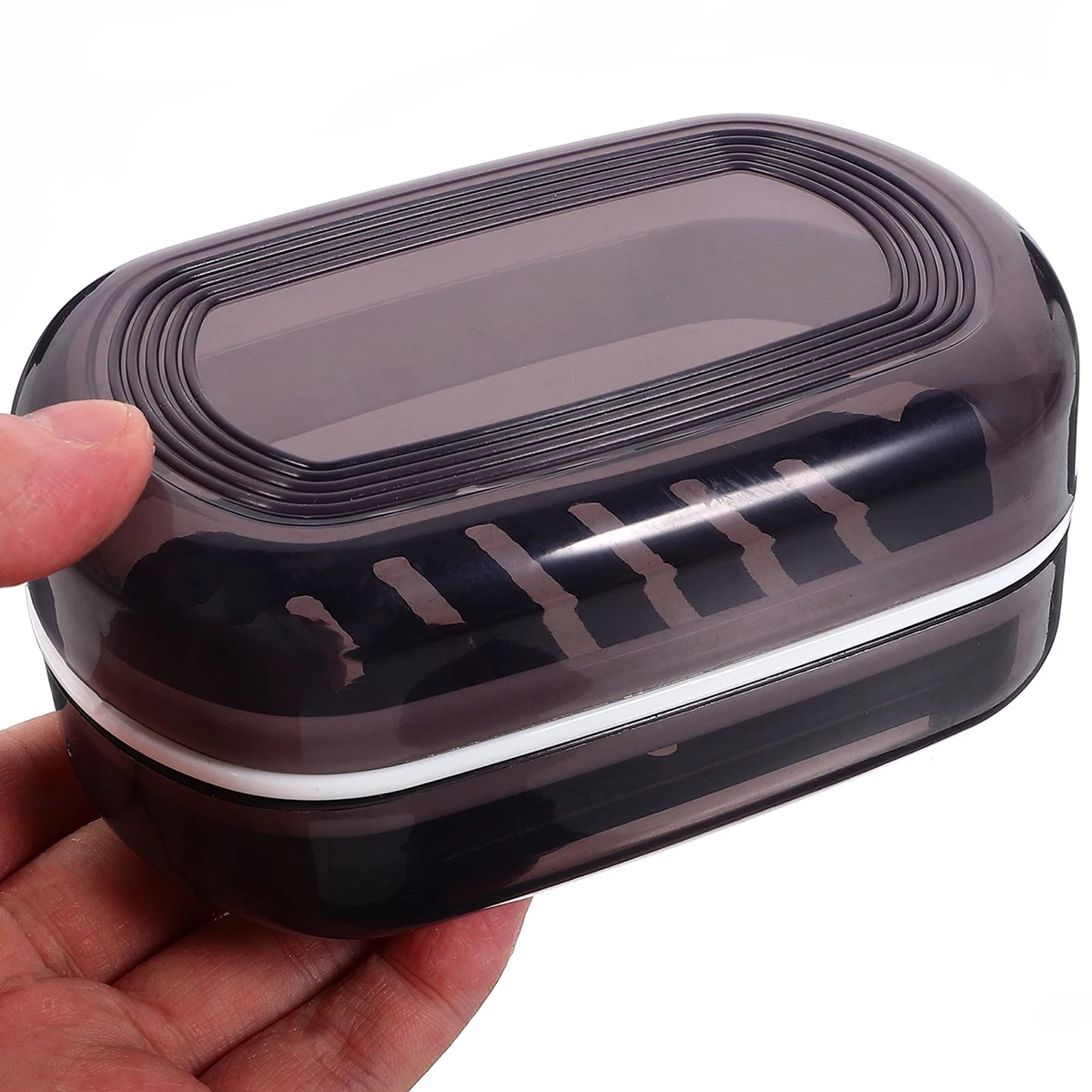 Portable Bathroom Soap Holder Container Box for Shower Black Covered Travel Soap Dish Double Layered Bamboo Storage