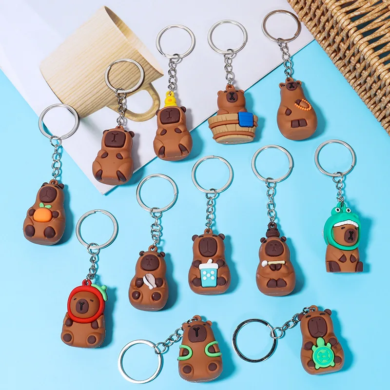Mini Capybara Keychain Soft Rubber Cute Ugly Animal Bag Charm Backpack Purse Accessories Gift
