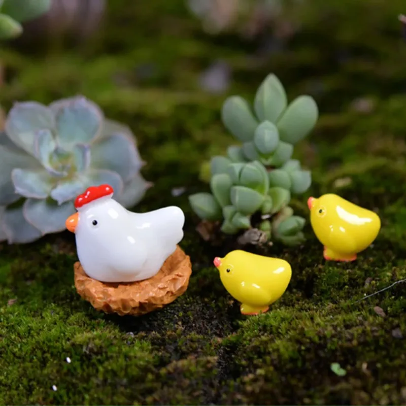 Mix 7Pcs Chick Hen Nest Egg Figurine Miniatures Home Decor Decoration Cute Accessories Garden Decor Easter Decoration
