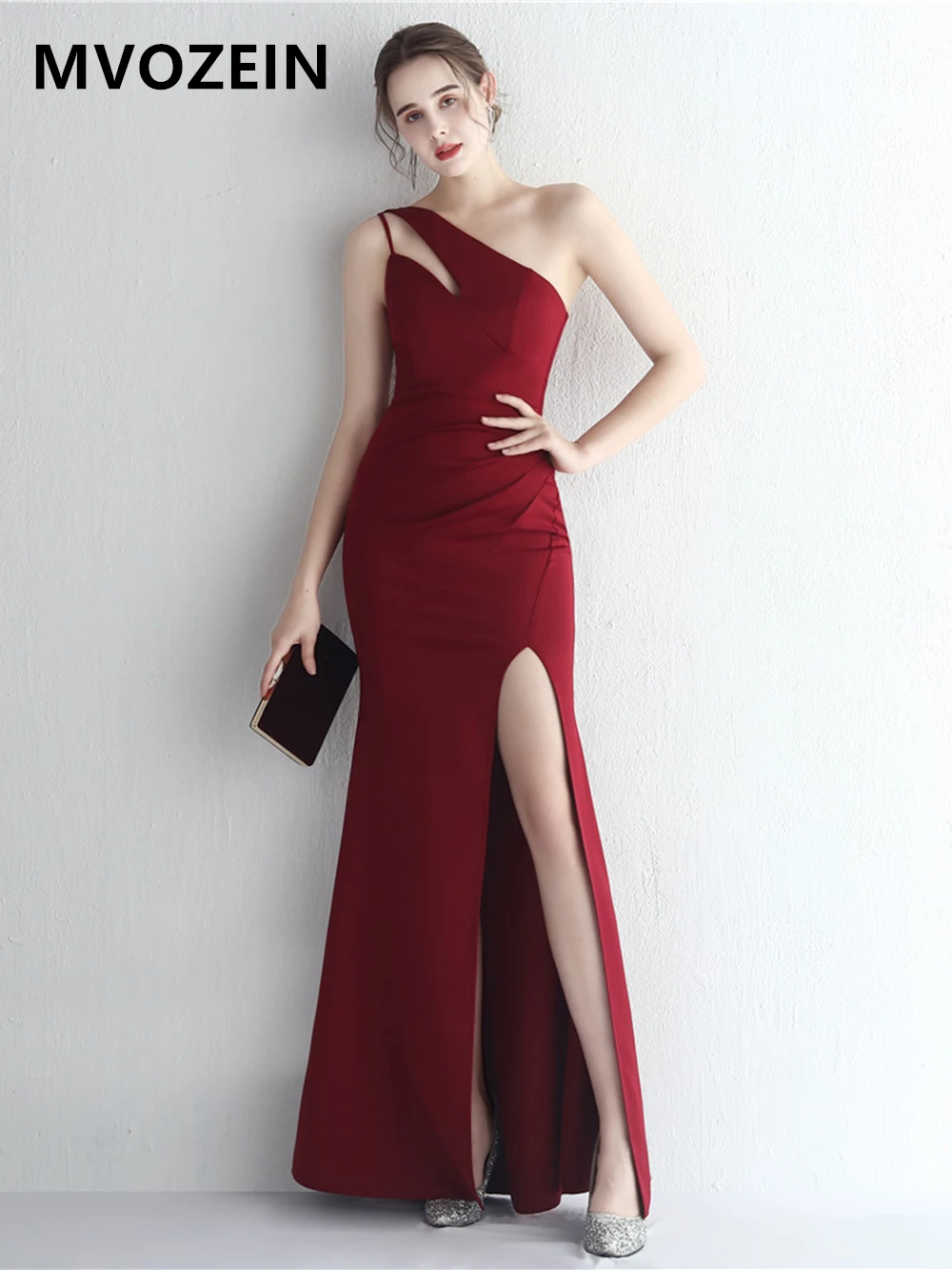 

2023 Party Dress Long Satin One-Shouder Split Sexy Cocktail Dress Sheath Elegant Evening Dress for Women 2023 Prom Dress