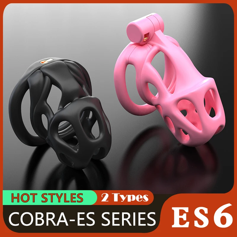 Cobra ES6 Male Chastity Device Breathable Cock Cage Mini Lock 4 Penis Rings Bondage Fetish Adult Sex Toys For Men
