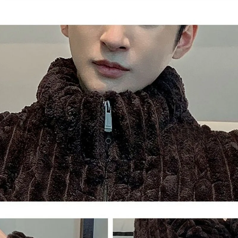 Men Pajamas Coral Velvet Autumn Winter Pyjamas Three Layers Laminated Cotton Thickened Home Wear Set Simple Large Size Sleepwear