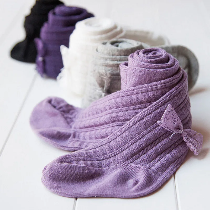 

Toddler Baby Girl Accessories Kids Socks Knit Cotton Tights Lace Bow Ribbed Crochet Pantyhose Thermal Stockings Fall Winter